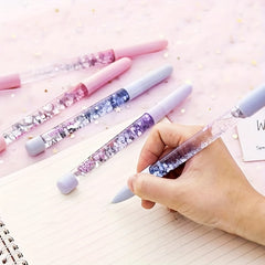 2pcs Quicksand Gel Pen With 10 Refill Christmas Pen 0.5mm Girl Heart Liquid
