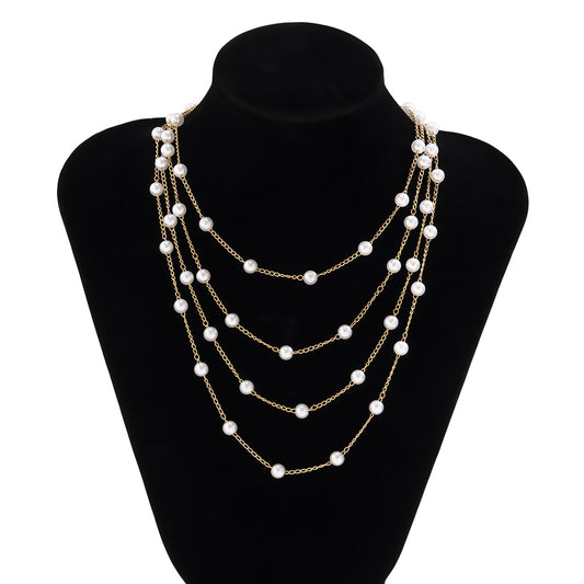 Faux Pearl Multilayer Necklace Chain Pendant Delicate Party Women Girls Gift