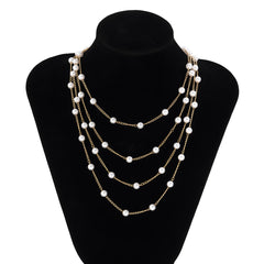 Faux Pearl Multilayer Necklace Chain Pendant Delicate Party Women Girls Gift