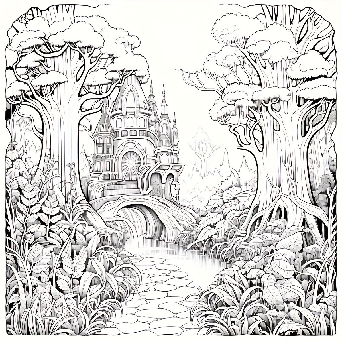 Psychedelic Forest Coloring Book for Adults Mystical Mushroom Art