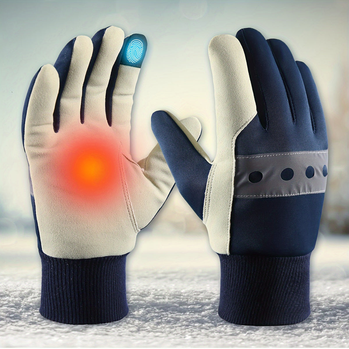 Waterproof Winter Gloves with Reflective Band for Security