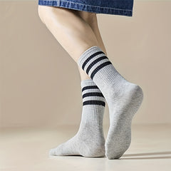 10 Pairs Striped Sports Socks Mid Tube Womens Stockings