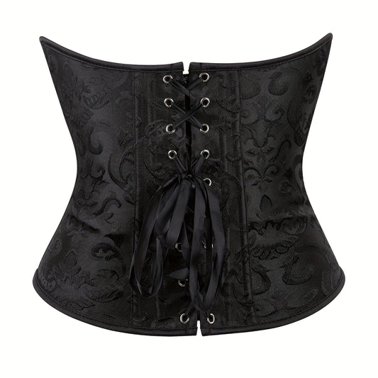 Jacquard Strapless Corset Bustier Tummy Control Lace Up Zipper Body Shaper