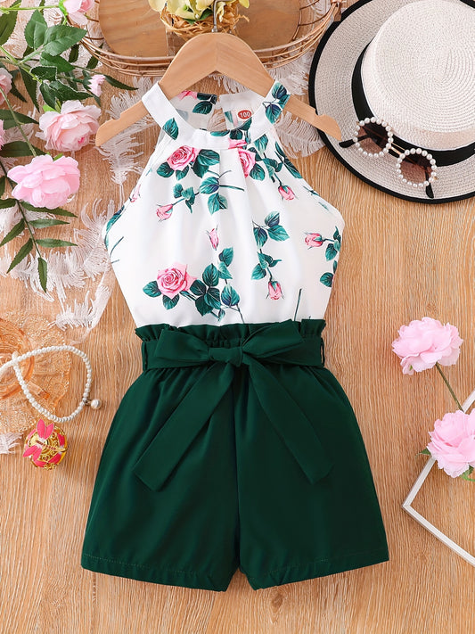 Toddler Girls Floral Halter Top & Shorts Set Summer Clothes