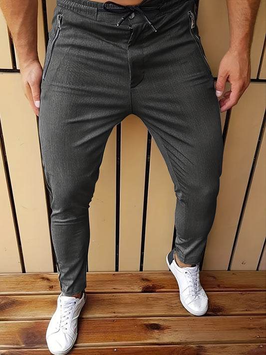 Classic Solid Men's Zipper Dress Pants with Stretch