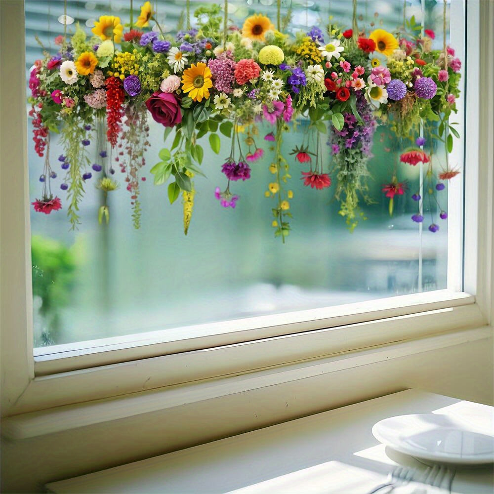 Rustic Style 3D Flower Glass Window Stickers 11.81x23.62in