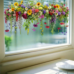 Rustic Style 3D Flower Glass Window Stickers 11.81x23.62in