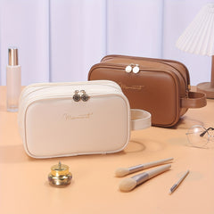 Portable Layer Cosmetic Bag Waterproof Makeup Brush Organizer PU Leather