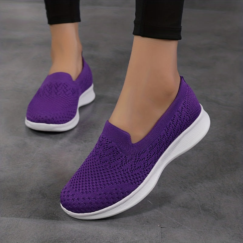 Women's Breathable Knit Flat Shoes Lightweight Low Top Slip On Shoes