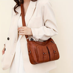Vintage PU Leather Crossbody Bag Pockets Shoulder Bag for Women