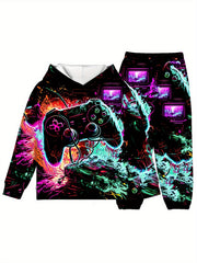Boy's Game Console Hoodie & Pants Set for Fall Winter