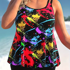  Splash Print Tankini Set Cami Top & Shorts Swimsuit