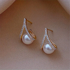 A Shaped Diamond Pearl Earrings - Wedding Party Christmas Earrings