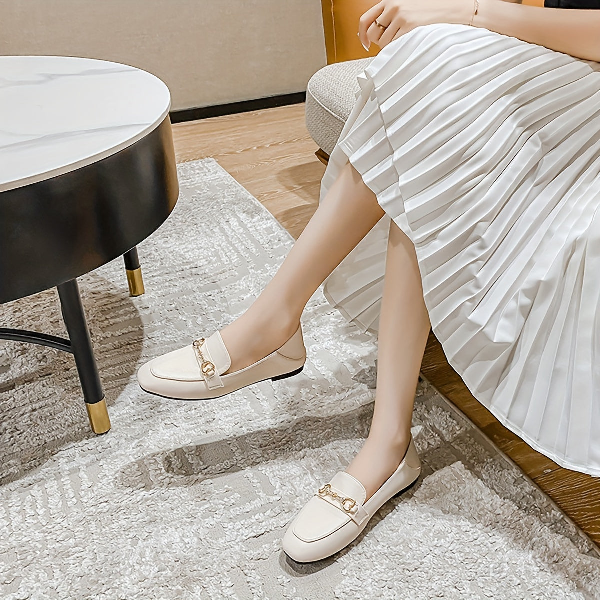 Women's Heart Buckle Flat Loafers Slip On Shoes