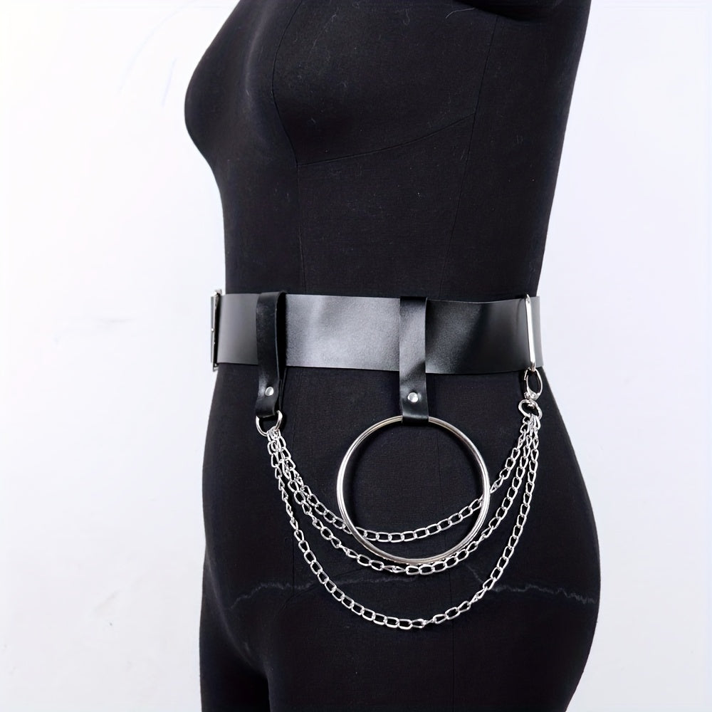  PU Leather Belt Punk Tassel Waistband Harness Belt With Chain