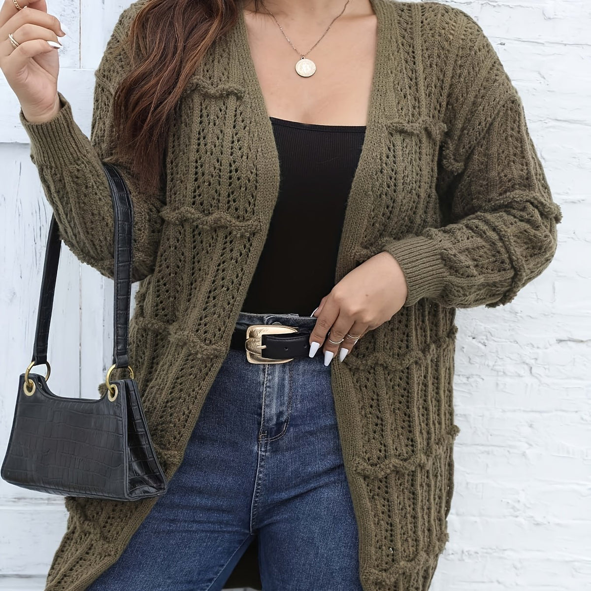  Solid Striped Long Sleeve Open Front Cardigan
