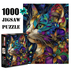 1000pcs Large Puzzle Floral Cat Purple Green Orange Pink Yellow Challenging