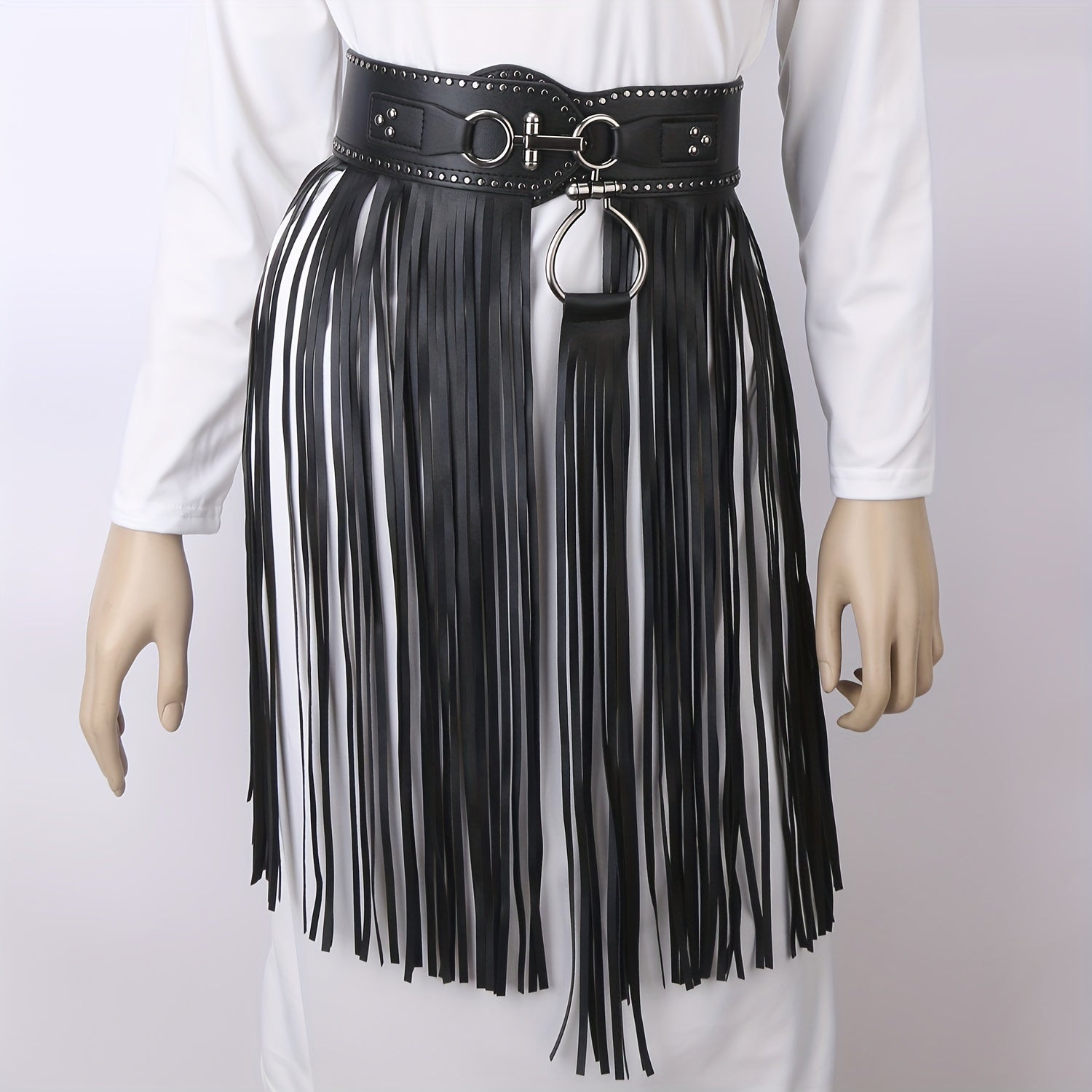  Tassel Skirt Belt Punk Fringe Waistband Rivet Decor Girdle