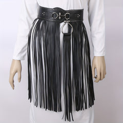  Tassel Skirt Belt Punk Fringe Waistband Rivet Decor Girdle