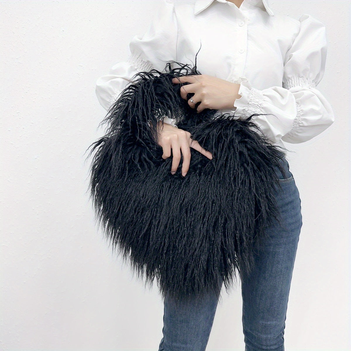 Love Hearts Faux Fur Shoulder Bag Y2K Handbag