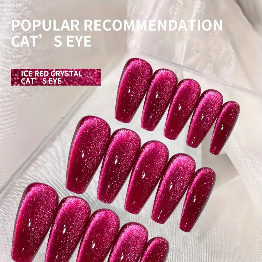 Ruby Red Glitter Magnetic Gel Nail Polish Cat Eye Finish