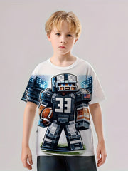 Pixel Football Player Tee Boy's Short Sleeve Crew Neck T shirt Kids
