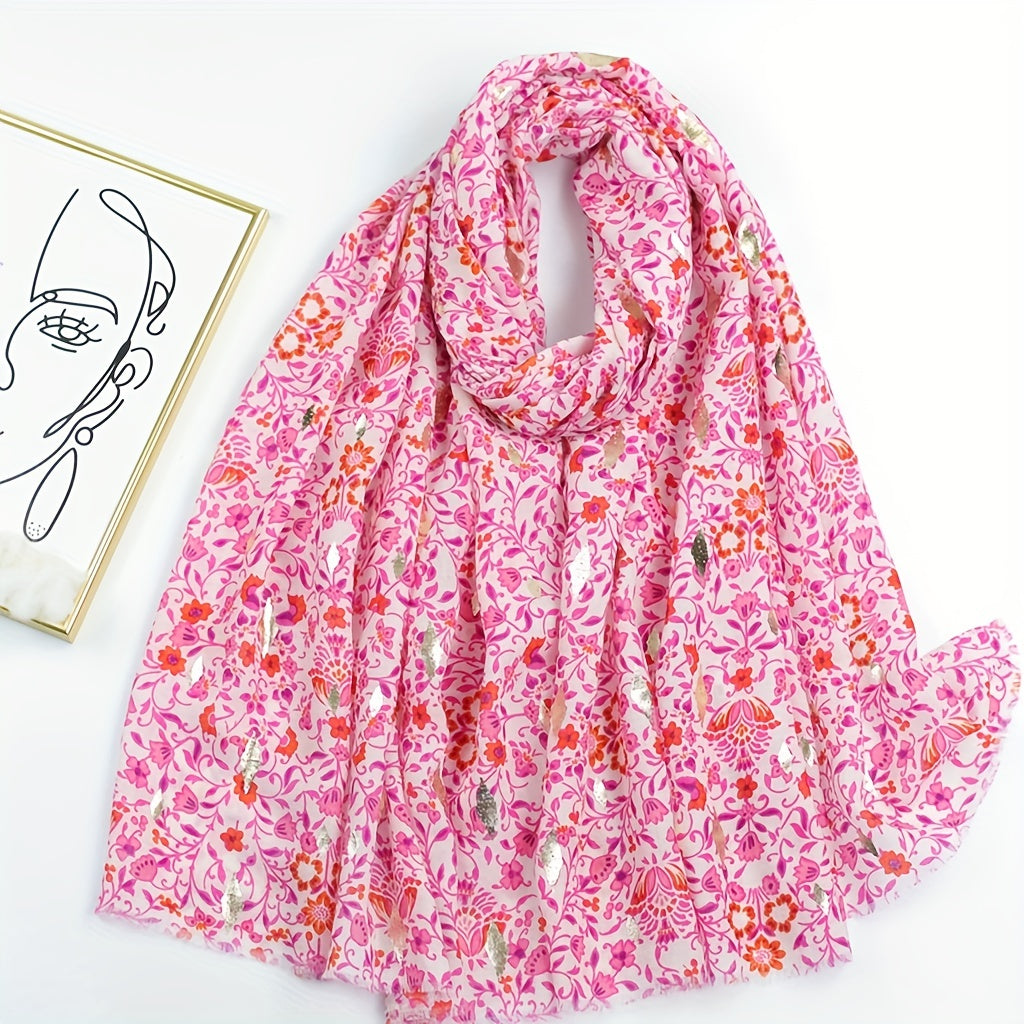 Rose Flower Scarf Boho Frayed Edge Shawl Head Wrap Sunscreen Windproof