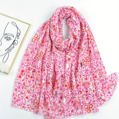 Rose Flower Scarf Boho Frayed Edge Shawl Head Wrap Sunscreen Windproof