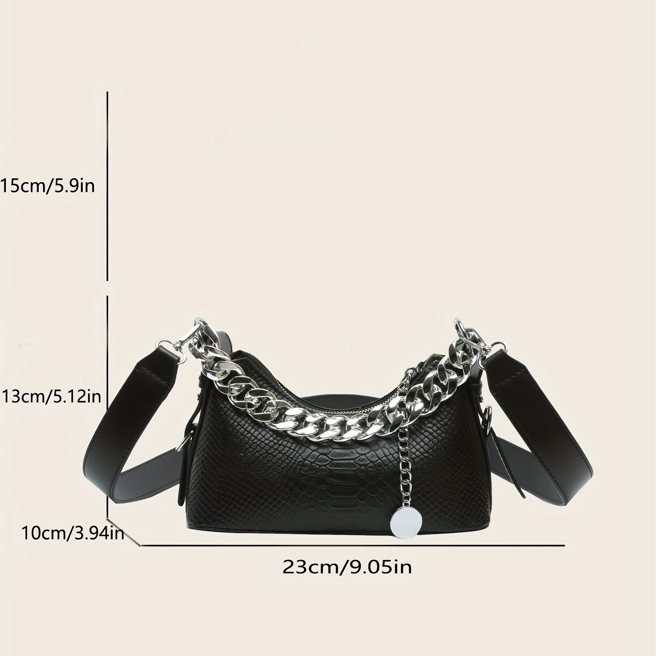Y2K Chain Baguette Bag Crocodile Embossed Handbag Women's Small Crossbody Purse