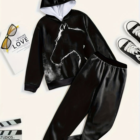2pc Horse Graphic Hoodies Jogger Pants for Boys Girls