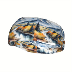 Mist Mountains Headband Autumn Print Sweat Wicking Stretchy Breathable