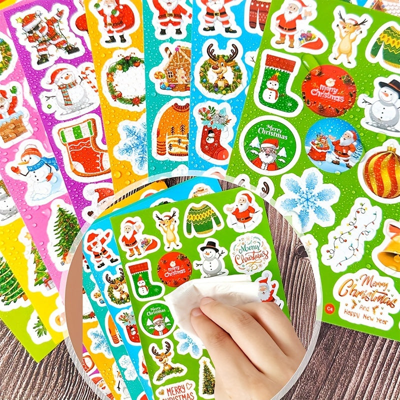 8pcs Christmas Self-adhesive Waterproof Cartoon Stickers for Party Decoration