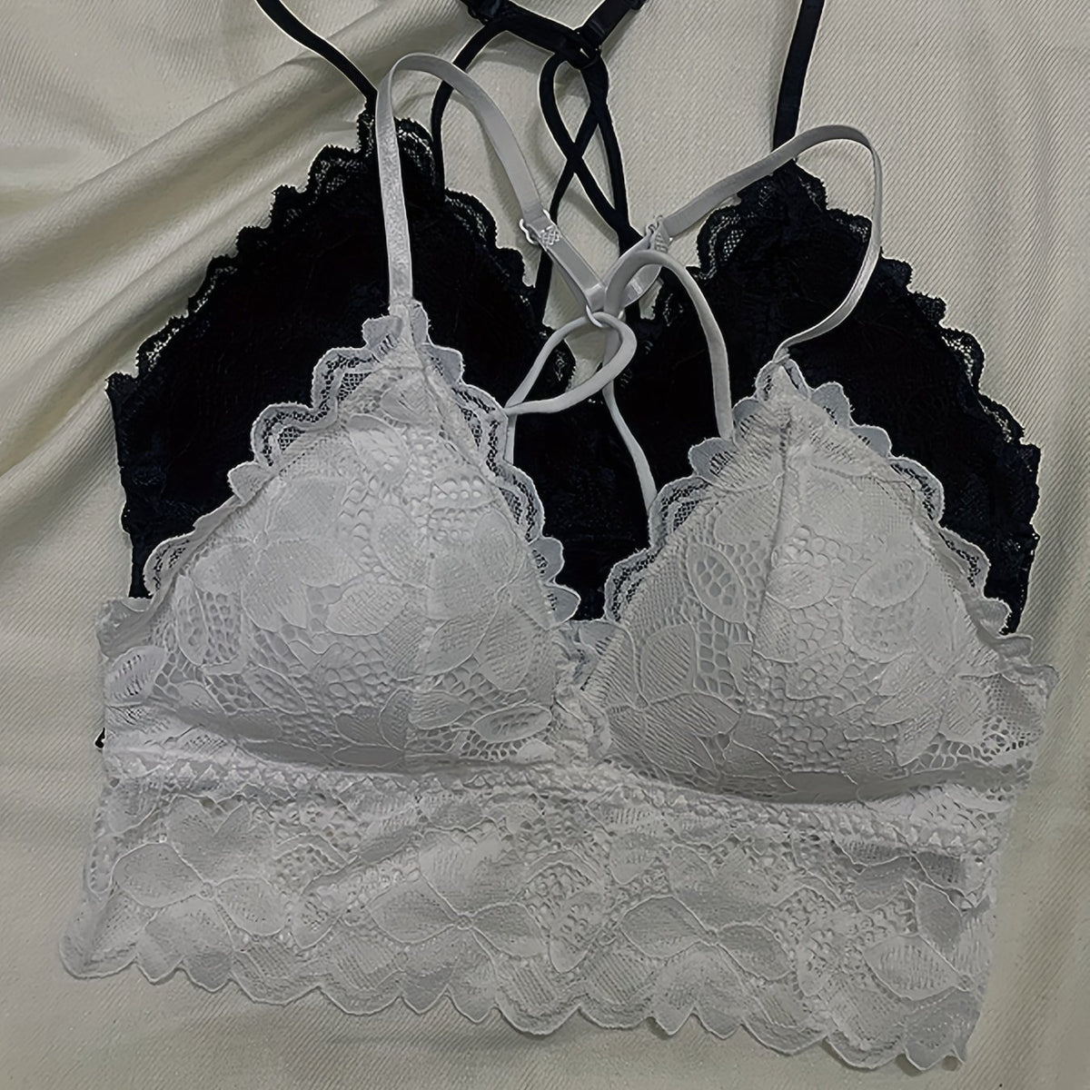 2pcs Lace Bralettes Scallop Trim Everyday Bra Women's Lingerie