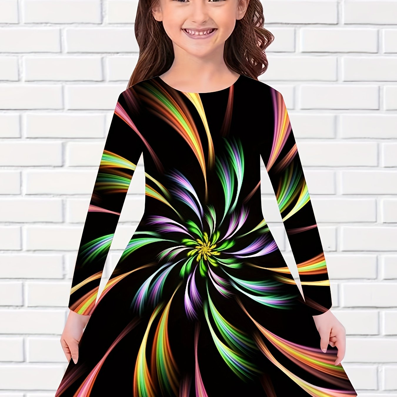 Long Sleeve Dress Girls Casual Crew Neck Dresses Spring Fall Christmas Gift