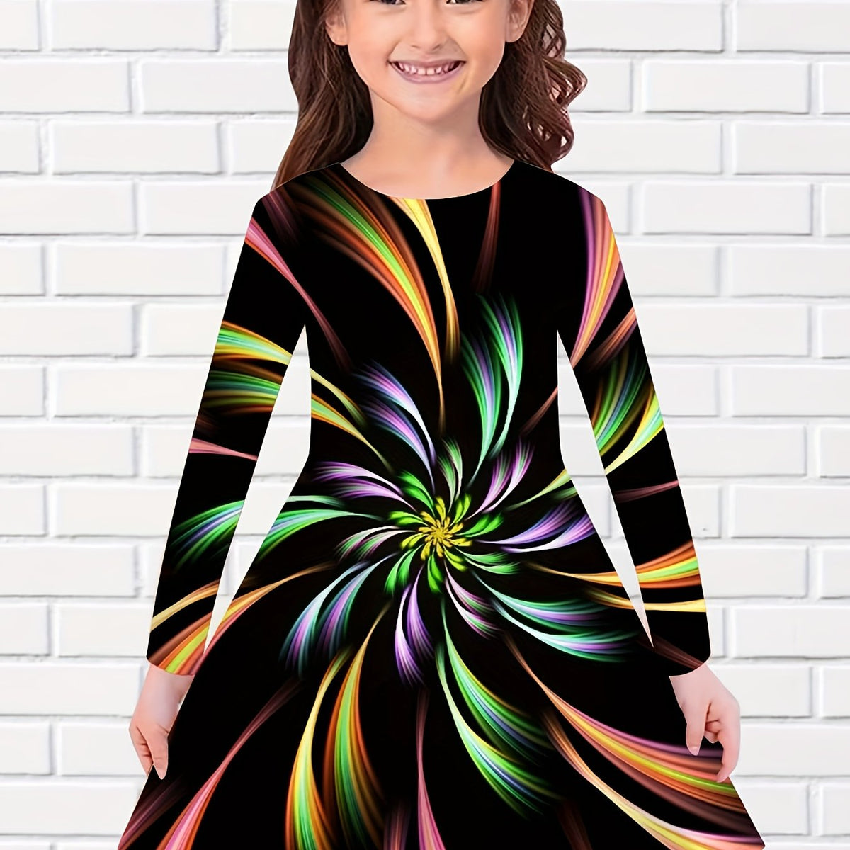 Long Sleeve Dress Girls Casual Crew Neck Dresses Spring Fall Christmas Gift