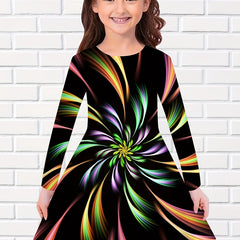 Long Sleeve Dress Girls Casual Crew Neck Dresses Spring Fall Christmas Gift