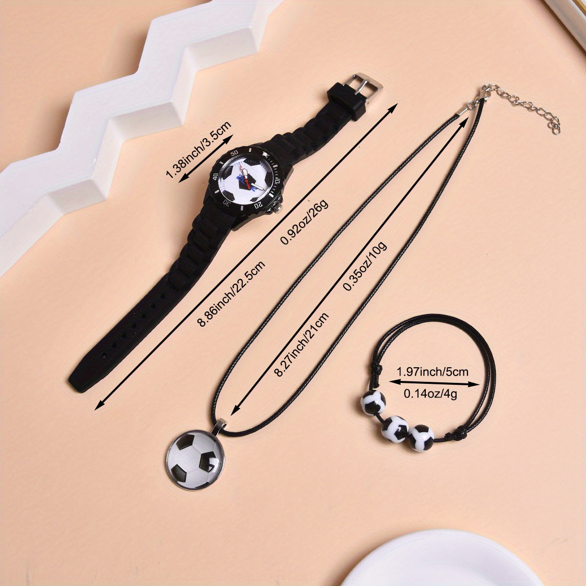 3pcs Boys Soccer Quartz Watches Set - Silicone Belt Sport Wristwatch