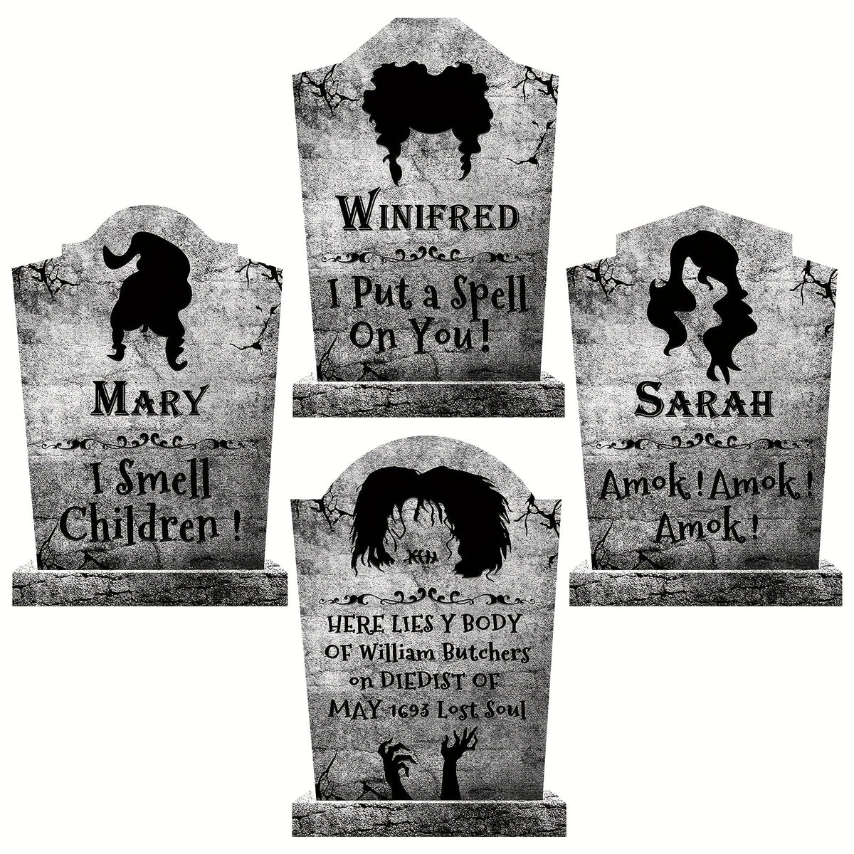 4pcs Halloween Decorations Witches Tombstones Gravestone Decor Yard Signs