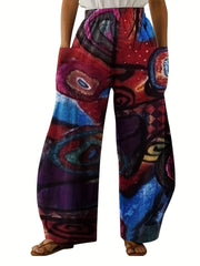  Geometric Print Wide Leg Pants Women's Casual Non Stretch Pants
