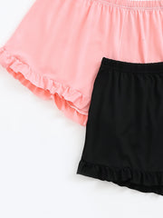 2 Pack Women's Plus Basic Sleepwear Bottoms Set Solid Ruffle Trim Elastic Lounge