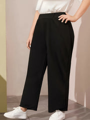  Casual Pants Women's Plus Solid Elastic Waist Straight Leg