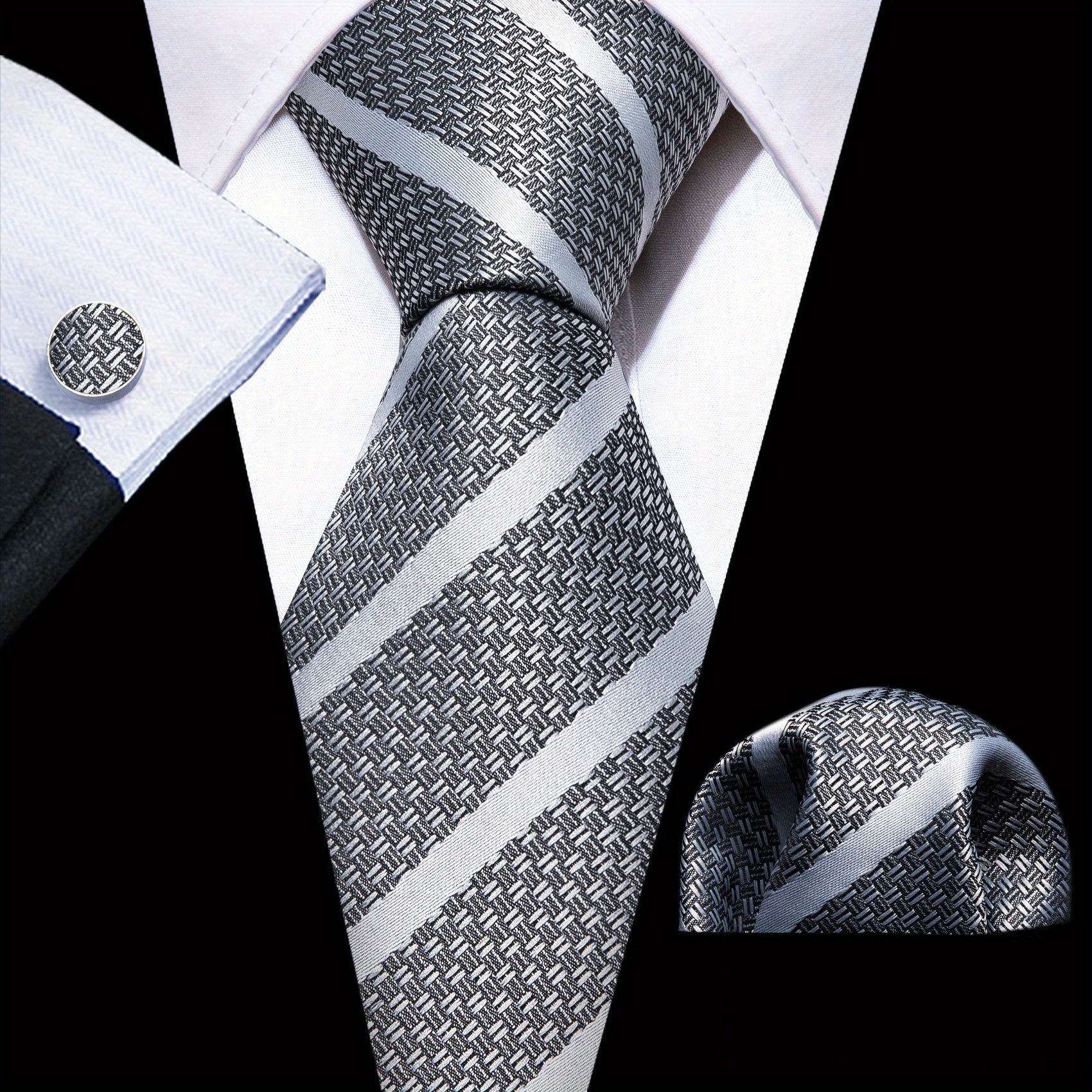 Men's Diagonal Striped Jacquard Tie Set
