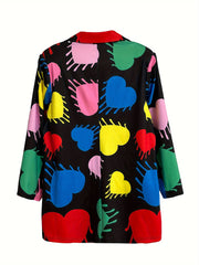  Heart Print Long Sleeve Casual Blazer