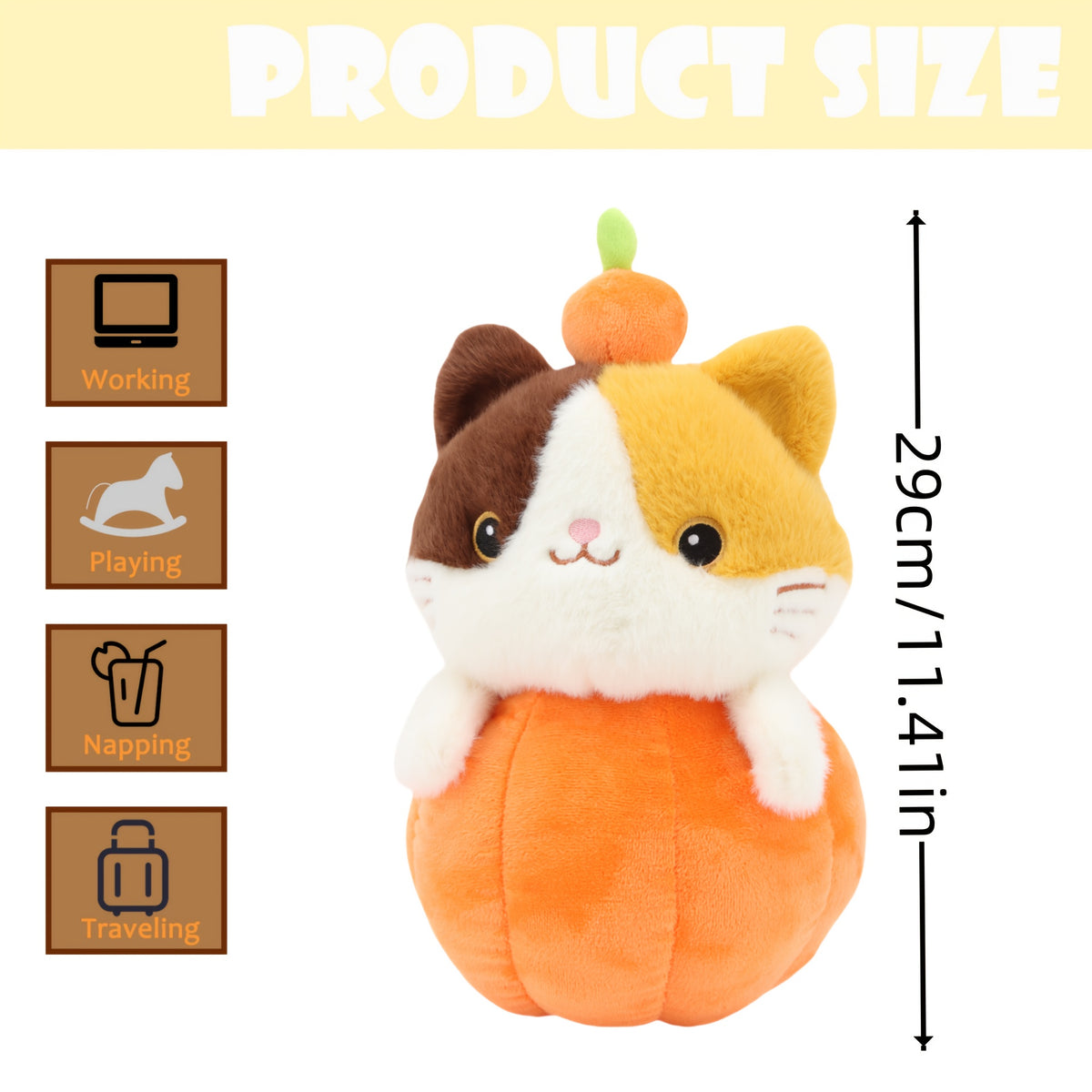 XL Pumpkin Cat Plush Toy Halloween Soft Stuffed Kitten Fluffy Body Plush Animal