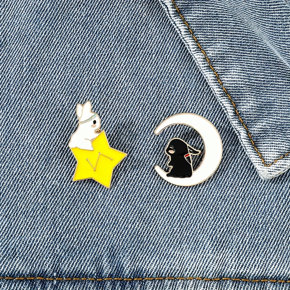 Men's Rabbit Brooch with Stars Moon Space Elements Enamel Pins