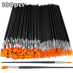 100pc Nylon Paint Brush Set Flat Round Tip Acrylic Watercolor Face Canvas Rock