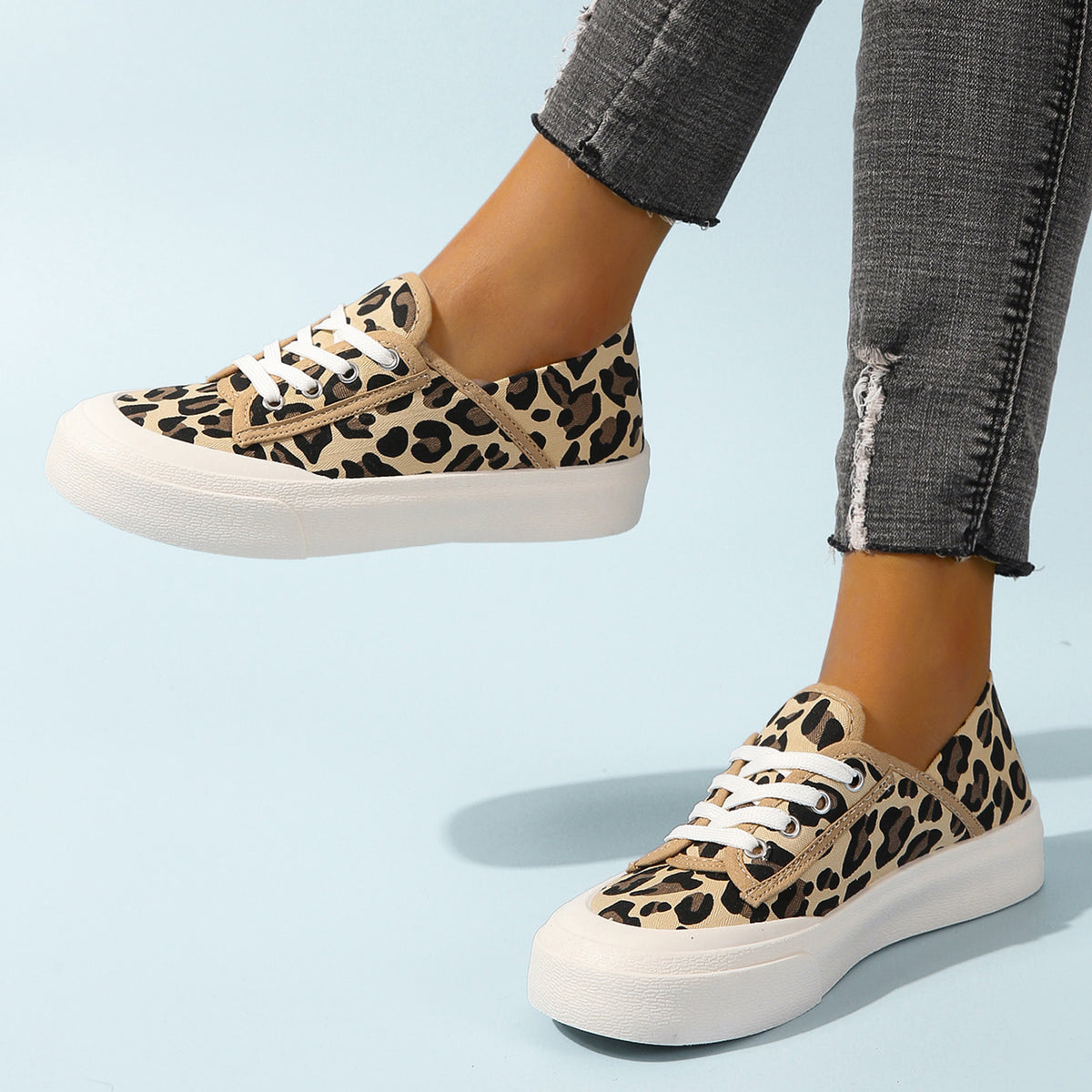 Leopard Canvas Shoes Lace up Casual Women's Shoes