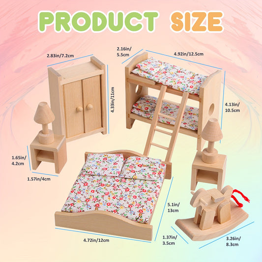 Wooden Dollhouse Furniture Set with Dolls Bedroom Accessories