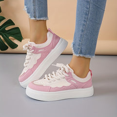 Women's Colorblock Sneakers Lace Up Low Round Toe Outdoor Trainers