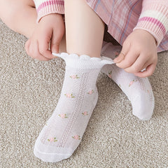 5 Pairs Girls Thin Floral Socks Spring Summer Accessories